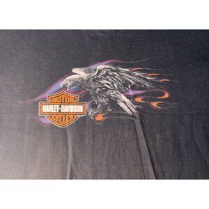 Harley Davidson Mens Black Graphic T-Shirt Flame Eagle Logo XL
